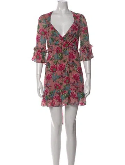 Pre-owned For Love & Lemons Floral Print Mini Dress In Pink