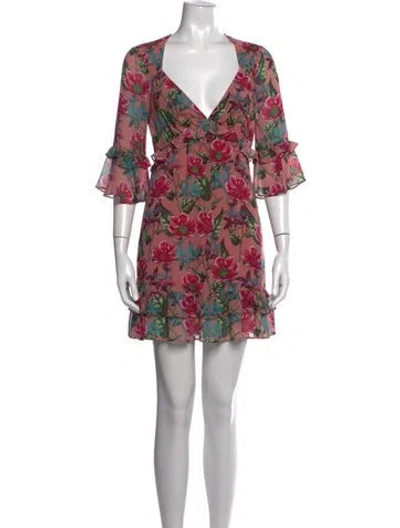 Pre-owned For Love & Lemons Floral Print Mini Dress In Pink