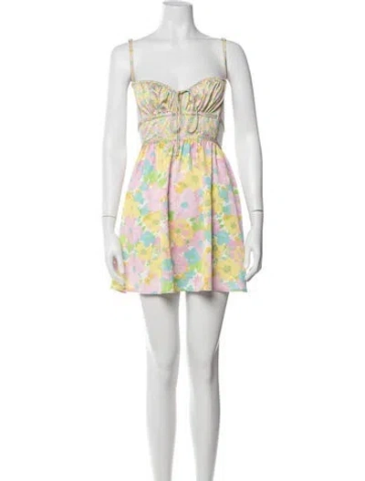 Pre-owned For Love & Lemons Floral Print Mini Dress In Pink/yellow