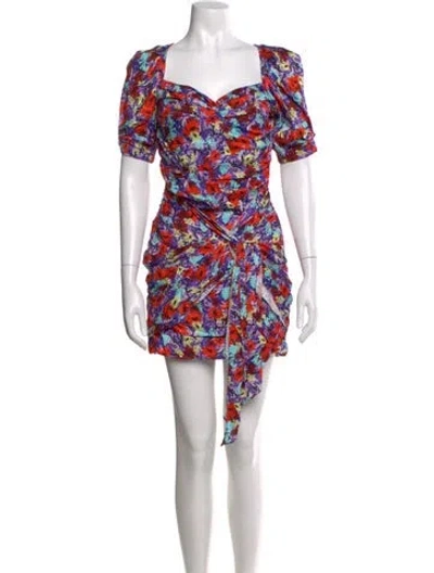 Pre-owned For Love & Lemons Floral Print Mini Dress In Purple