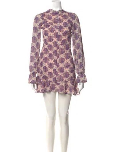 Pre-owned For Love & Lemons Floral Print Mini Dress In Purple