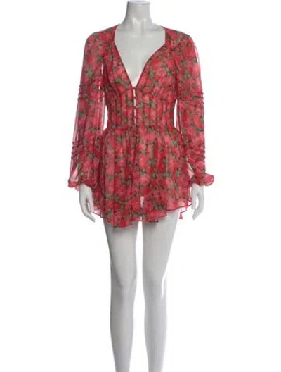 Pre-owned For Love & Lemons Floral Print Mini Dress In Red