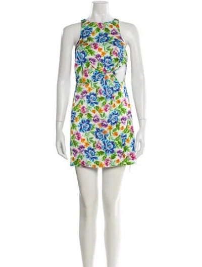 Pre-owned For Love & Lemons Floral Print Mini Dress W/ Tags In Blue