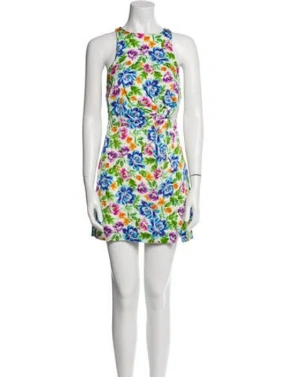 Pre-owned For Love & Lemons Floral Print Mini Dress W/ Tags In Blue