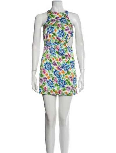Pre-owned For Love & Lemons Floral Print Mini Dress W/ Tags In Blue