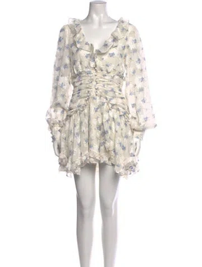 Pre-owned For Love & Lemons Floral Print Mini Dress W/ Tags In Neutrals