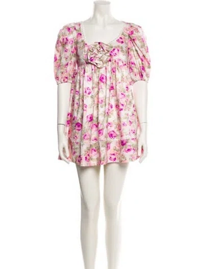 Pre-owned For Love & Lemons Floral Print Mini Dress W/ Tags In Pink