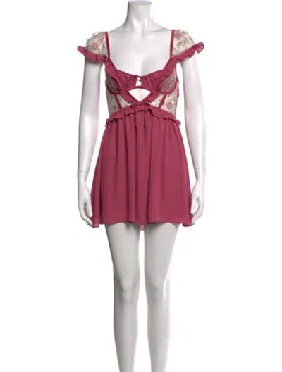 Pre-owned For Love & Lemons Floral Print Mini Dress W/ Tags In Pink