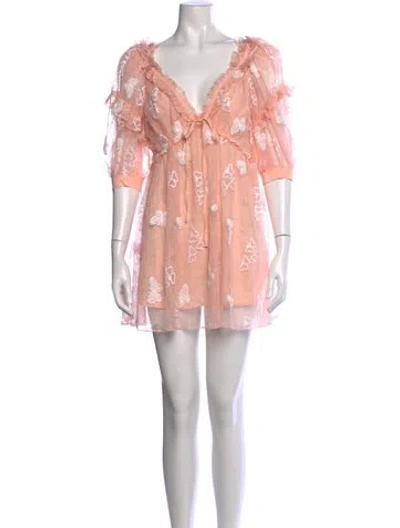 Pre-owned For Love & Lemons Floral Print Mini Dress W/ Tags In Pink