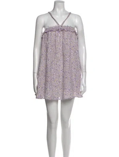 Pre-owned For Love & Lemons Floral Print Mini Dress W/ Tags In Purple