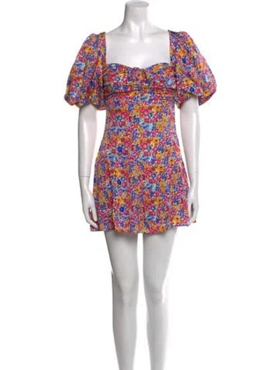 Pre-owned For Love & Lemons Floral Print Mini Dress W/ Tags In White