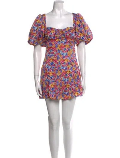 Pre-owned For Love & Lemons Floral Print Mini Dress W/ Tags In White