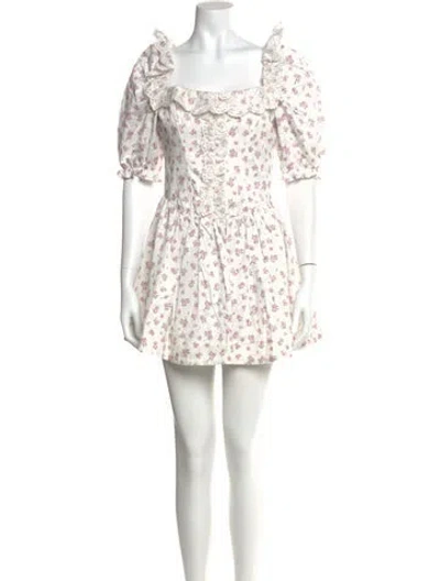 Pre-owned For Love & Lemons Floral Print Mini Dress W/ Tags In White