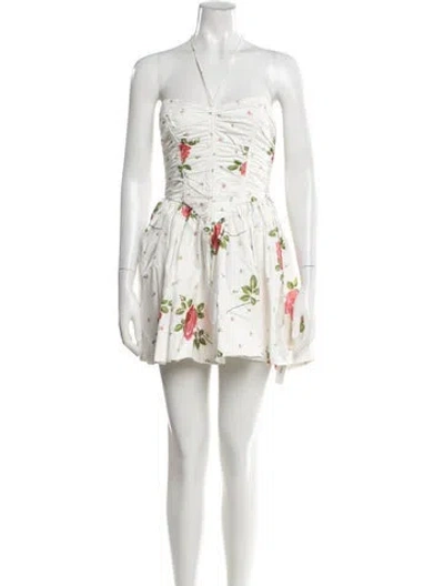 Pre-owned For Love & Lemons Floral Print Mini Dress W/ Tags In White