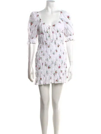 Pre-owned For Love & Lemons Floral Print Mini Dress W/ Tags In White
