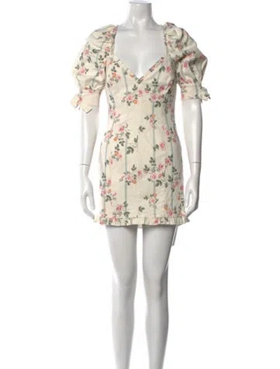Pre-owned For Love & Lemons Floral Print Mini Dress In White