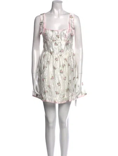 Pre-owned For Love & Lemons Floral Print Mini Dress In White