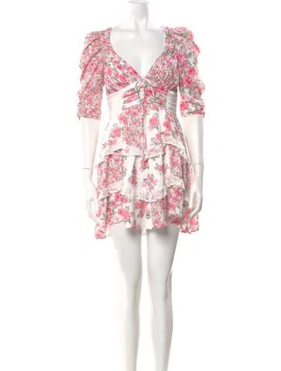 Pre-owned For Love & Lemons Floral Print Mini Dress In White