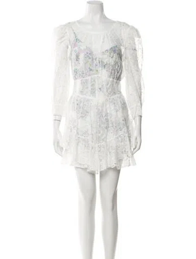 Pre-owned For Love & Lemons Floral Print Mini Dress In White