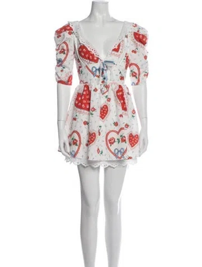 Pre-owned For Love & Lemons Floral Print Mini Dress In White