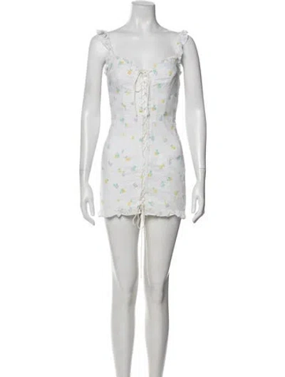 Pre-owned For Love & Lemons Floral Print Mini Dress In White