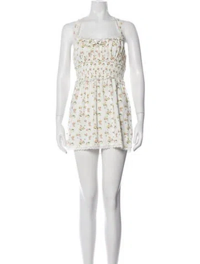 Pre-owned For Love & Lemons Floral Print Mini Dress In White