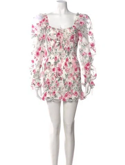 Pre-owned For Love & Lemons Floral Print Mini Dress In White