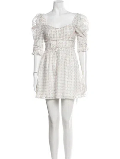 Pre-owned For Love & Lemons Floral Print Mini Dress In White