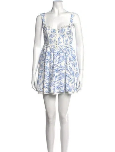 Pre-owned For Love & Lemons Floral Print Mini Dress In White