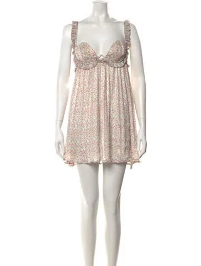 Pre-owned For Love & Lemons Floral Print Mini Dress In White