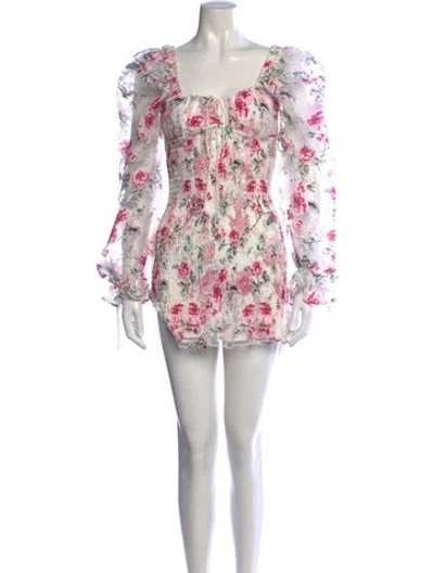 Pre-owned For Love & Lemons Floral Print Mini Dress In White