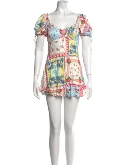 Pre-owned For Love & Lemons Floral Print Mini Dress In White