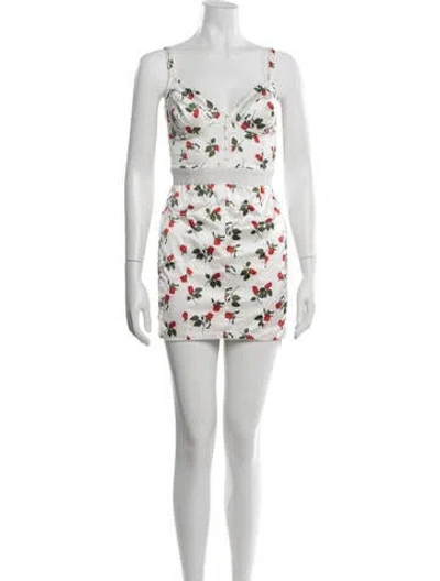 Pre-owned For Love & Lemons Floral Print Mini Dress In White
