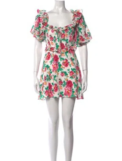 Pre-owned For Love & Lemons Floral Print Mini Dress In White