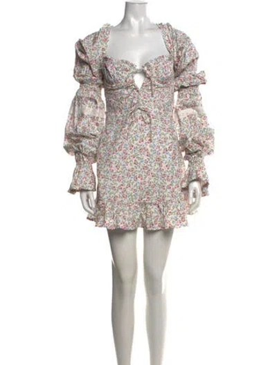 Pre-owned For Love & Lemons Floral Print Mini Dress In White