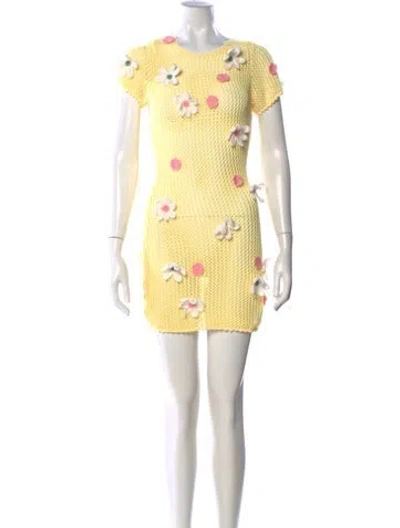 Pre-owned For Love & Lemons Floral Print Mini Dress In Yellow