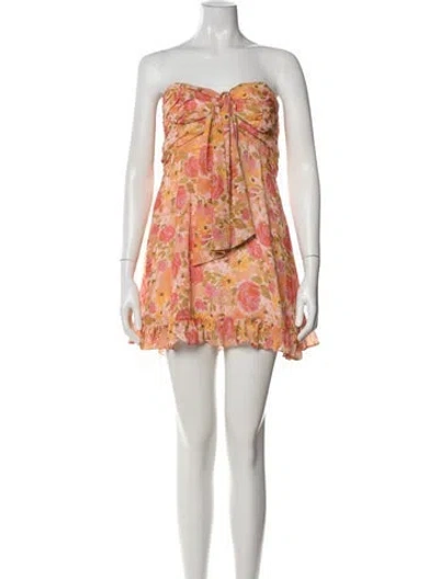 Pre-owned For Love & Lemons Floral Print Mini Dress In Yellow