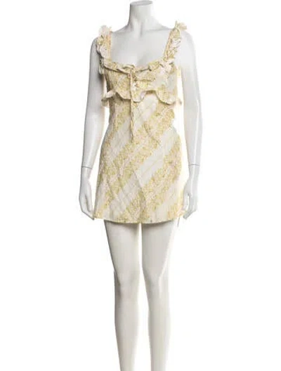Pre-owned For Love & Lemons Floral Print Mini Dress In Yellow