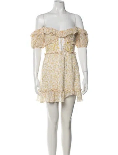Pre-owned For Love & Lemons Floral Print Mini Dress In Yellow