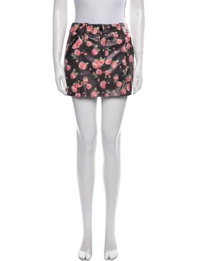 Pre-owned For Love & Lemons Floral Print Mini Skirt In Black