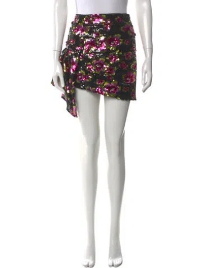 Pre-owned For Love & Lemons Floral Print Mini Skirt In Black