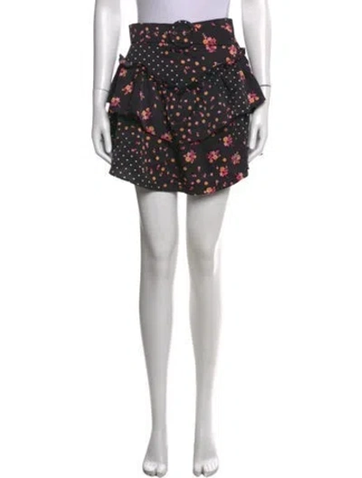 Pre-owned For Love & Lemons Floral Print Mini Skirt In Black