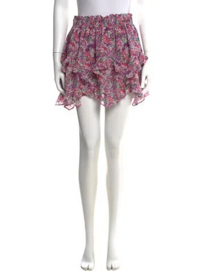 Pre-owned For Love & Lemons Floral Print Mini Skirt In Blue