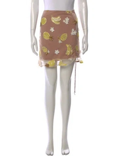 Pre-owned For Love & Lemons Floral Print Mini Skirt In Brown