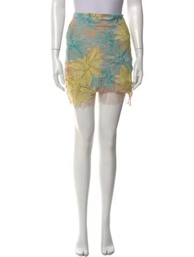 Pre-owned For Love & Lemons Floral Print Mini Skirt In Brown