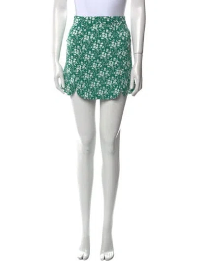 Pre-owned For Love & Lemons Floral Print Mini Skirt In Green