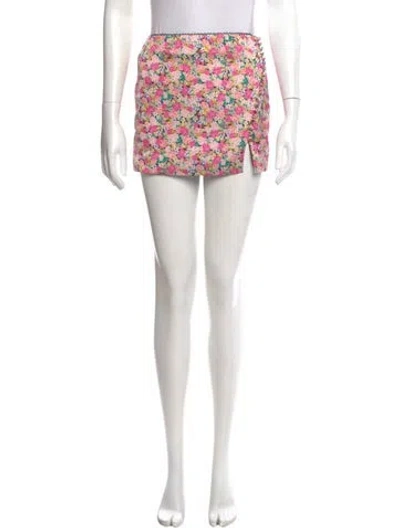 Pre-owned For Love & Lemons Floral Print Mini Skirt In Green