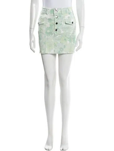Pre-owned For Love & Lemons Floral Print Mini Skirt In Green