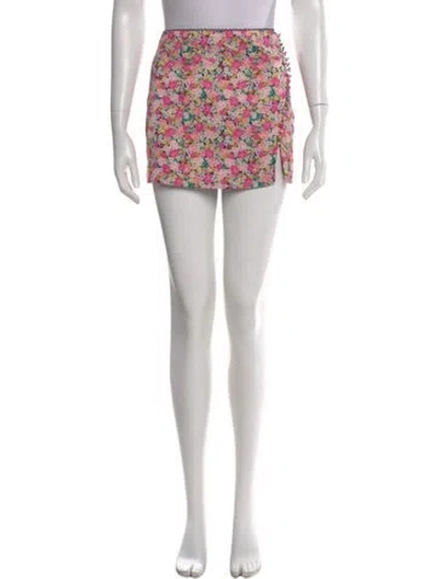 Pre-owned For Love & Lemons Floral Print Mini Skirt In Green