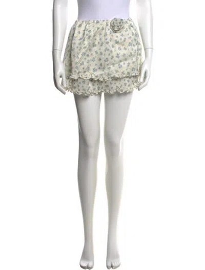 Pre-owned For Love & Lemons Floral Print Mini Skirt In Neutral